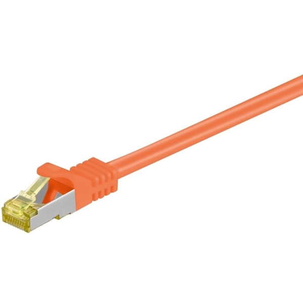 Goobay RJ45 netværkskabel S/FTP (PiMF), 500 MHz, med CAT 7 råkabel, orange, 0,25 m LSZH halogenfri kabelkappe, kobber, RJ45-hanstik (CAT 6A)