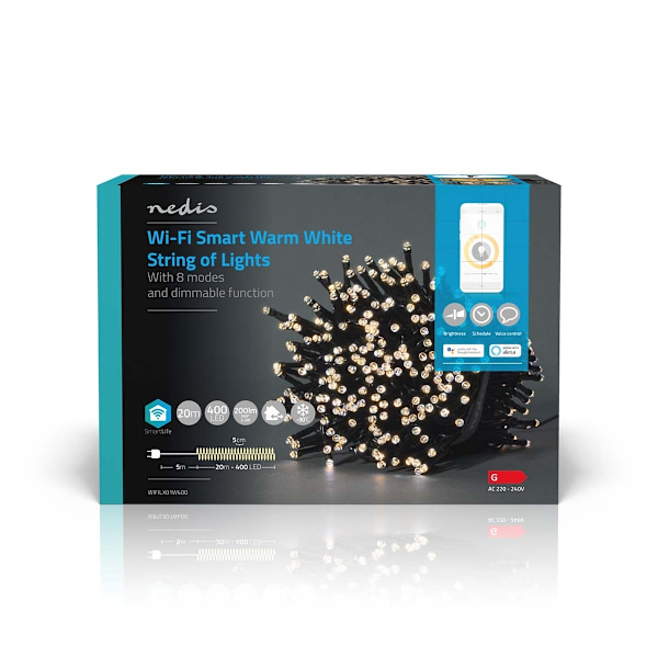 Nedis SmartLife Jouluvalot | Nauha | Wi-Fi | Lämmin Valkoinen | 400 LED's | 20.0 m | Android™ / IOS