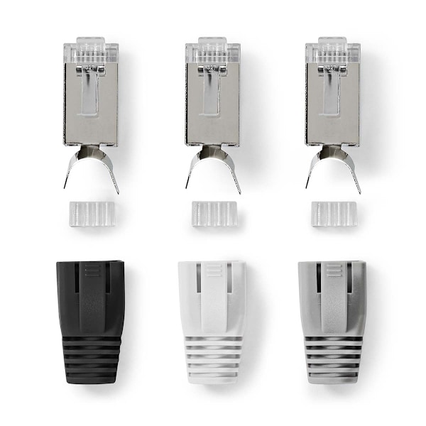 Nedis RJ45-stik | RJ45 Pass Through | Fast/strenget FTP CAT7 | Lige | Guldplateret | 10 stk. | PVC | Grå / Hvid / Sort | Box