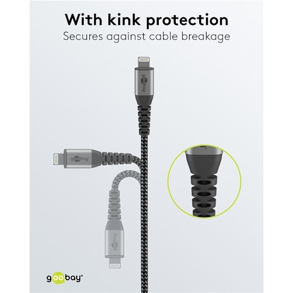 Goobay Lightning till USB-A-textilkabel med metallpluggar 0,5 m elegant och extra robust anslutningskabel för t.ex. Apple iPhone, iPad (Apple MFi cert