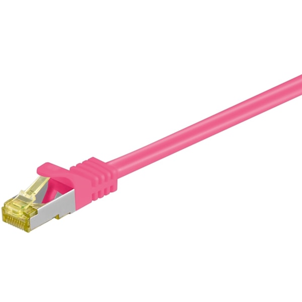 Goobay RJ45 netværkskabel S/FTP (PiMF), 500 MHz, med CAT 7 råkabel, magenta, 0,25 m LSZH halogenfri kabelkappe, kobber, RJ45-hanstik (CAT 6A)