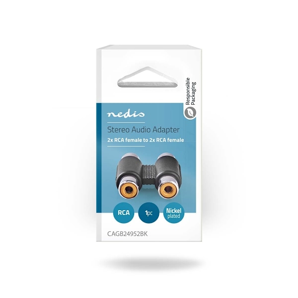 Nedis Stereo Audio Adapter | 2x RCA Hun | 2x RCA Hun | Nikkelplateret | Lige | ABS | Sort | 1 stk. | Box