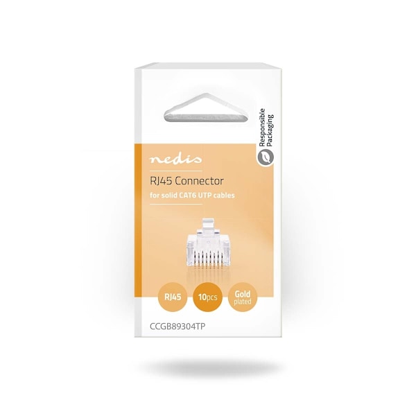 Nedis RJ45-liitin | Uros | Kiinteä UTP CAT6 | Suora | Kullattu | 10 kpl | PVC | Läpikuultava | Laatikko