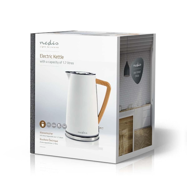 Nedis Elkedel | 1.7 l | Soft-Touch | Hvid | Drejelig 360 grader | Skjult varmeelement | Strix®-controller | Beskyttelse mod kogetørring