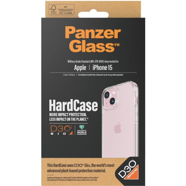 PanzerGlass HardCase D3O-suojakuorella, iPhone 15 Transparent