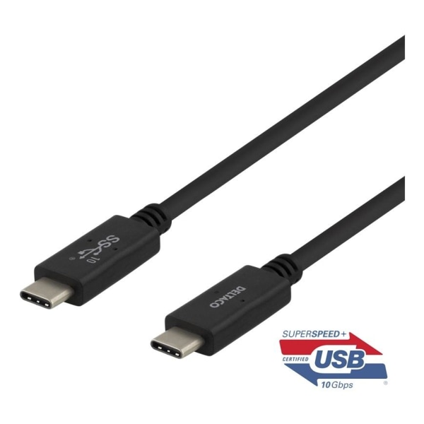 DELTACO USB-C-kaapeli, 0,5m, USB 3.1 Gen 2, E-Marker, musta