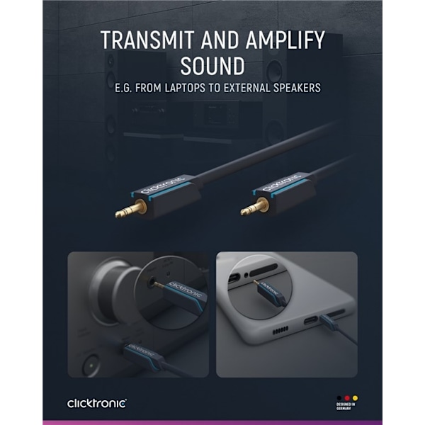 ClickTronic 3,5 mm AUX-kabel, stereo Premiumkabel | 1x 3,5 mm jackplugg  1x 3,5 mm jackplugg | 5,0 m | OFC innerledare