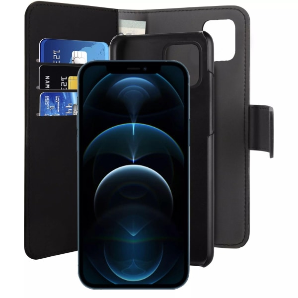 Puro iPhone 12 Pro Max, EcoLeather Wallet Aftagelig, sort Svart
