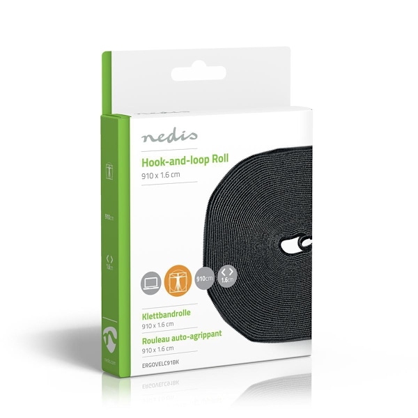 Nedis Velcro-tarrarulla | Velcro kaapeliside | 1x Hook-ja loop Roll | Musta