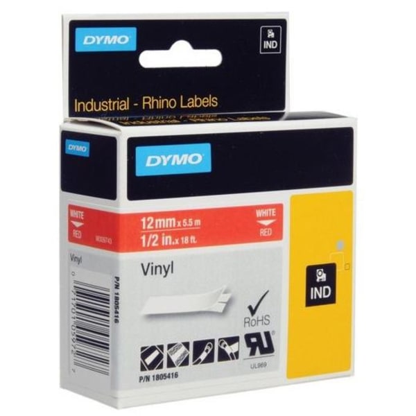 DYMO Rhino Professional, mærkbar permanent vinyltape, 12mm, hvid
