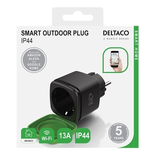 DELTACO SMART HOME IP44-älypistorasia, Wi-Fi, 1xCEE 7/3, 16A, valk.