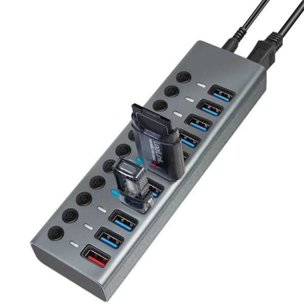 LogiLink USB-hub 10+1-port med separata På/Av-knappar USB 3.2 Ge