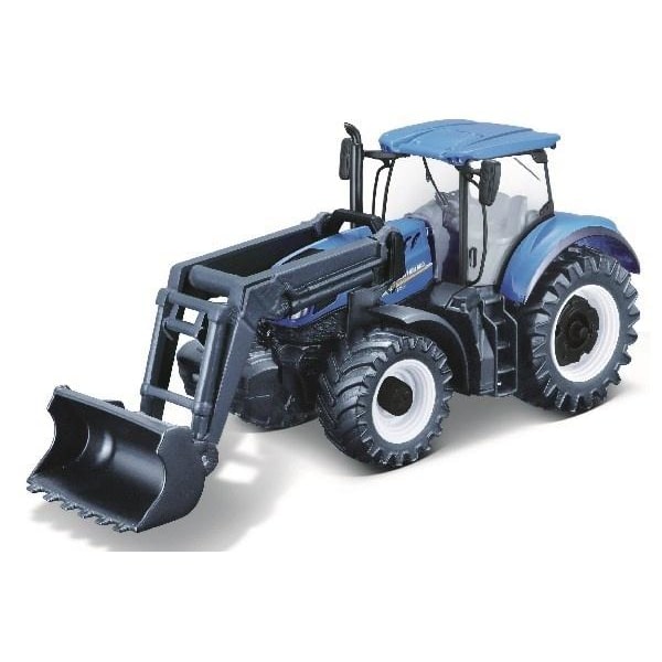 BURAGO Tractor w/front loader N.H. T7.615 10cm blue