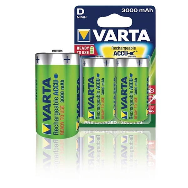 Varta Ladattava Ni-MH-Akku D | 1.2 V DC | 3000 mAh | Esiladattu | 2 - Läpipainopakkaus | HR20 | Keltainen / Vihreä