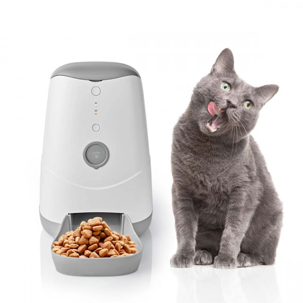 Nedis SmartLife Dispenser för husdjursfoder | Automatisk hund- och kattmatare | Wi-Fi | 3.7 l | Android™ / IOS Grå, Vit