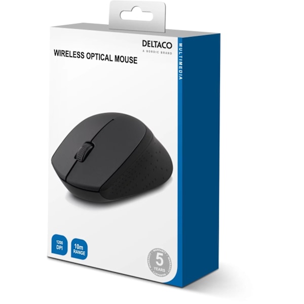 DELTACO trådløs optisk mus 2,4 GHz, 3 knapper med scroll, 1.200 DPI, U