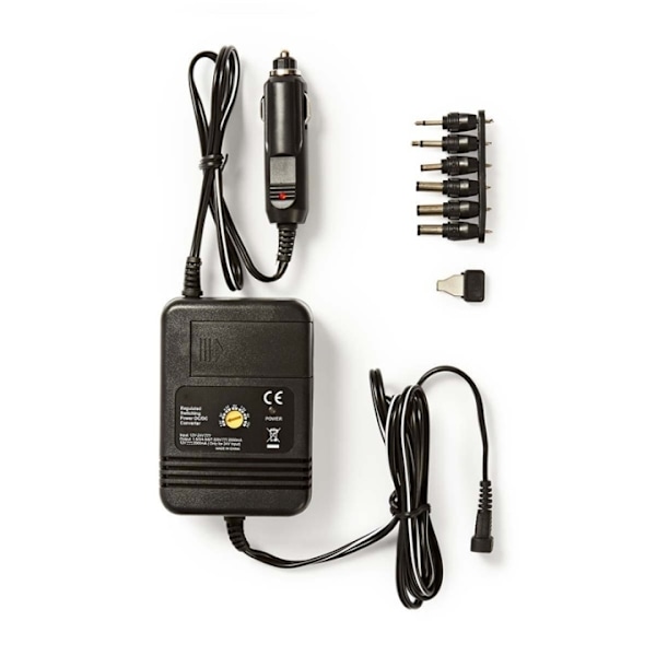 Nedis DC Yleisvirtalähde | Autoadapteri | 24 W | Tulojännite: 12 V DC / 24 V DC | 1.5 / 3 / 4.5 / 6 / 7.5 / 9 / 12 V DC | Musta