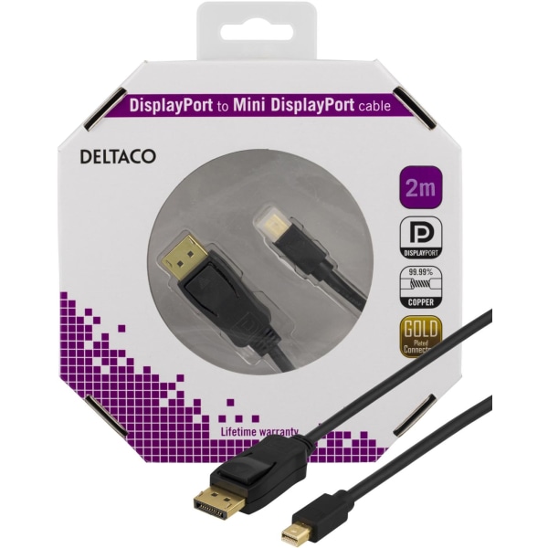 DELTACO DisplayPort til Mini DisplayPort skærmkabel, 20-pin han-han, Svart