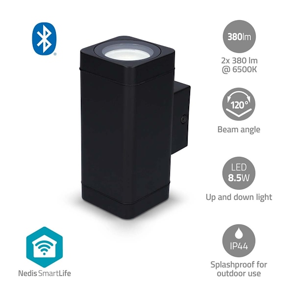 Nedis Smartlife udendørs lys | 760 lm | Bluetooth® | 8.5 W | Varm til kølig hvid | 2700 - 6500 K | ABS | Androidâ„¢ / IOS