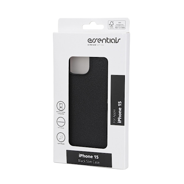 Essentials iPhone 15 sandblæst bagcover, sort/grå Svart
