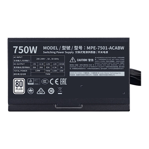 Cooler Master MWE 750 White 230V - V2 strömförsörjningsenheter 750 W 24-pin ATX