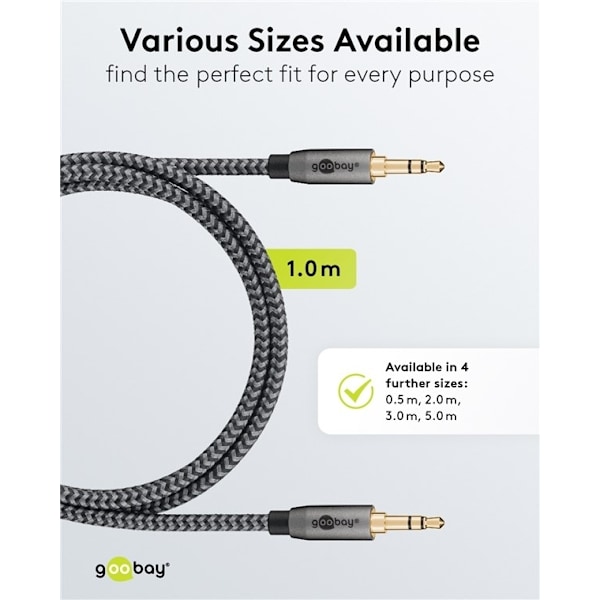 Goobay Ääniliitäntäkaapeli AUX, 3,5 mm stereo, 1 m, Sharkskin G