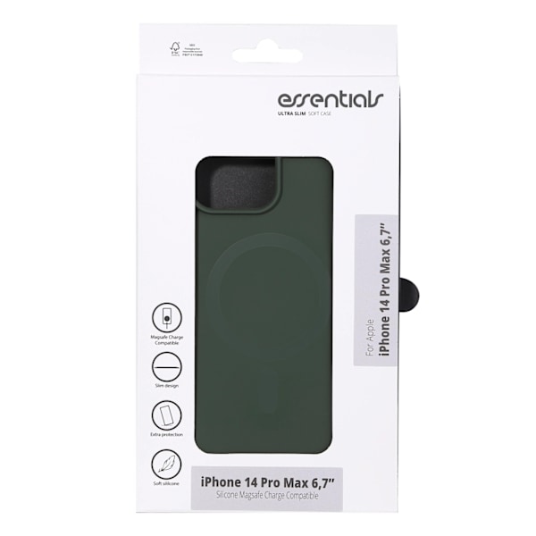 Essentials iPhone 14 Pro Max Silicone Mag back cov,Green Grön