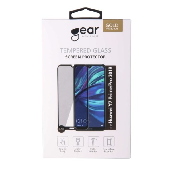 GEAR Hærdet Glas 3D Full Cover Sort Huawei Y7 Prime/Pro 2019 Transparent