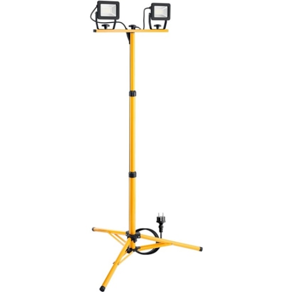 Goobay LED-konstruktionsstrålkastare med teleskopisk stativ, 2x 20 W med totalt 3400 lm och neutralt vitt ljus (4000 K), lämpligt för inomhus- och uto