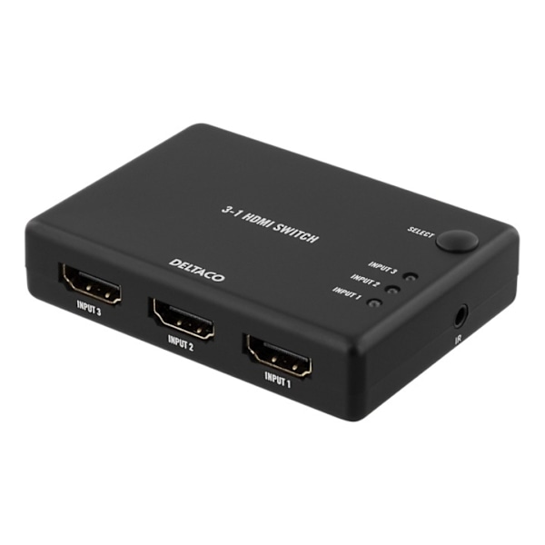DELTACO HDMI Switch, 3 inputs to 1 output, sup 4K in 60Hz, 7.1, black