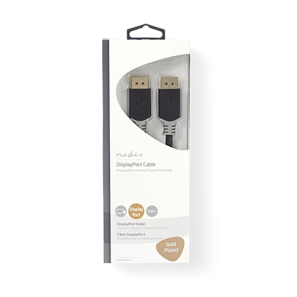 Nedis Displayport-kabel | DisplayPort Hane | DisplayPort Hane | 4K@60Hz | Guldplaterad | 2.00 m | Rund | PVC | Antracit / Grå | Låda