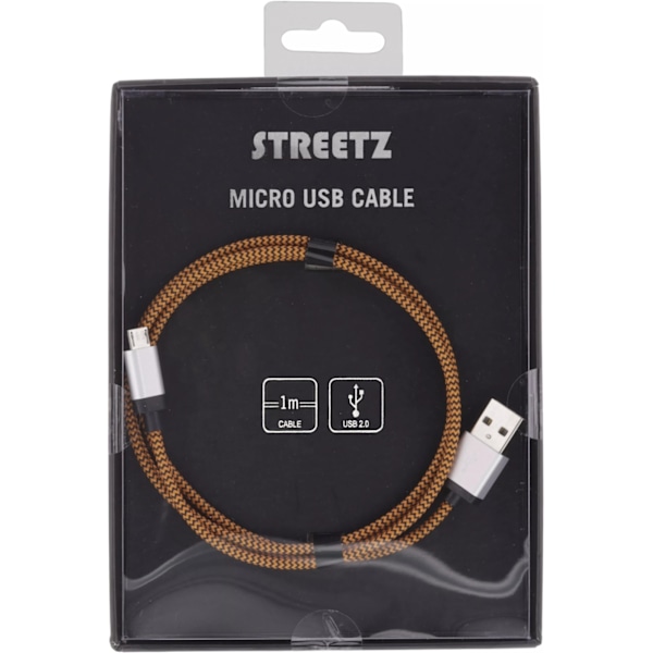 STREETZ USB-kaapeli, kangasp., Type A ur - Type Micro B, 1m, oranssi