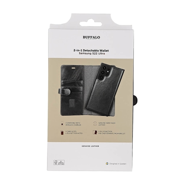 Buffalo Wallet Læder Til 3 kort Samsung S22 Ultra Sort Svart