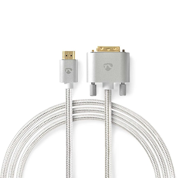 Nedis HDMI™ -kaapeli | HDMI™ liitin | DVI-D 24+1-Pin Uros | 2560x1600 | Kullattu | 2.00 m | Suora | Punottu | Hopea | Laatikko kannella ja ikkunalla