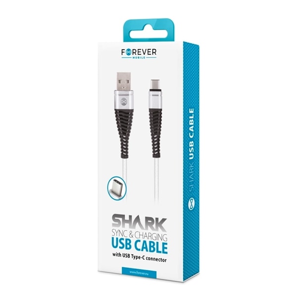Forever USB Type-C kaapeli Shark White 1m 2A