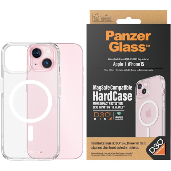 PanzerGlass HardCase med D3O -skyddsfodral, MagSafe-kompatibelt, iPhone 15 Transparent