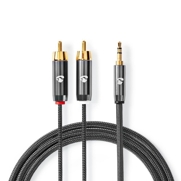 Nedis Stereoäänikaapeli | 3.5 mm uros | 2x RCA uros | Kullattu | 2.00 m | Pyöreä | Gun Metal Harmaa / Harmaa | Laatikko kannella ja ikkunalla