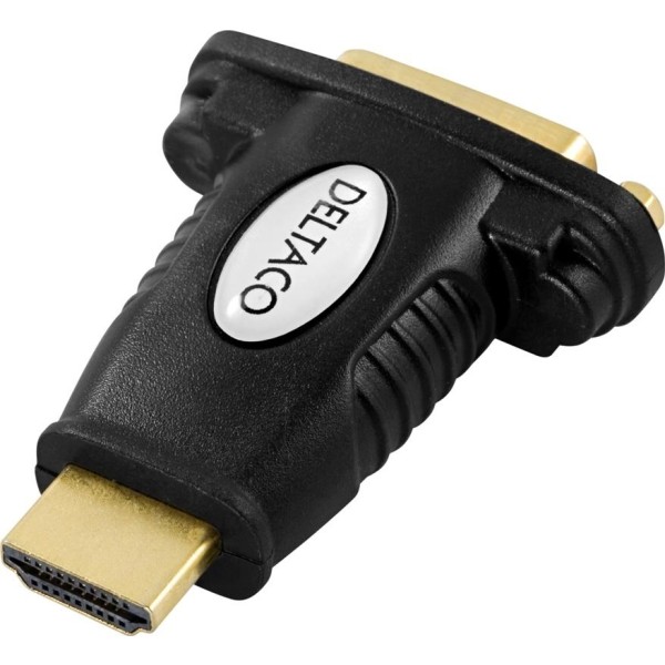 DELTACO HDMI-adapter, HDMI 19-pin hane till DVI-D hona, guldplät