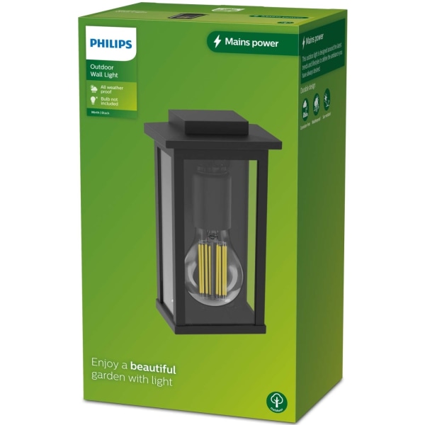 Philips Mirth væglampe (E27-fatning) IP44 Aluminium/Glas Sort