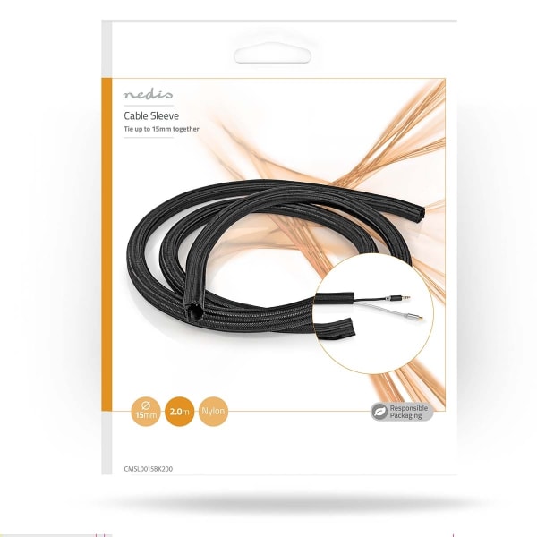 Nedis Kabel Management | Ærme | 1 stk. | Maksimal tykkelse på kabel: 15 mm | Nylon | Sort