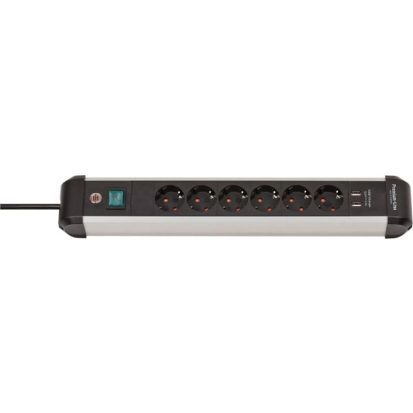 Brennenstuhl Premium-Alu-Line forlængerledning med USB-oplader 6-
