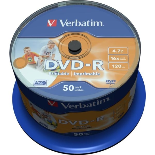 Verbatim DVD-R, 16x, 4,7 GB/120 min, 50-pack spindel, AZO, print
