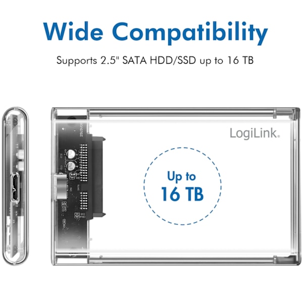LogiLink Harddisk kabinet 2,5\" SATA USB 3.0 Skruvlöst design Trans