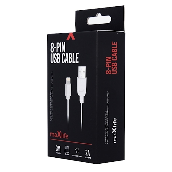 Maxlife Laddkabel Lightning för snabbladdning (2A), 3m