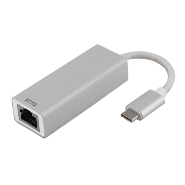 DELTACO PRIME USB C Network Adapter, Gigabit, RJ45,aluminum, silver