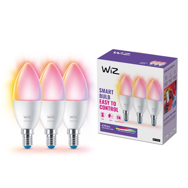 WiZ älylamppu, E14, C37, RGB, Wi-Fi, 2200-6500 K, 470 lm, matta, 3 kpl