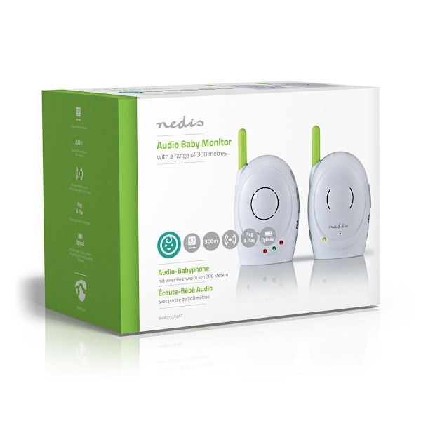 Nedis Ljud Baby Monitor | FHSS (Frequency-Hopping Spread Spectrum) | Med talk back funktion | Räckvidd: 300 m | Batteridriven / Strömadapter | Grön /
