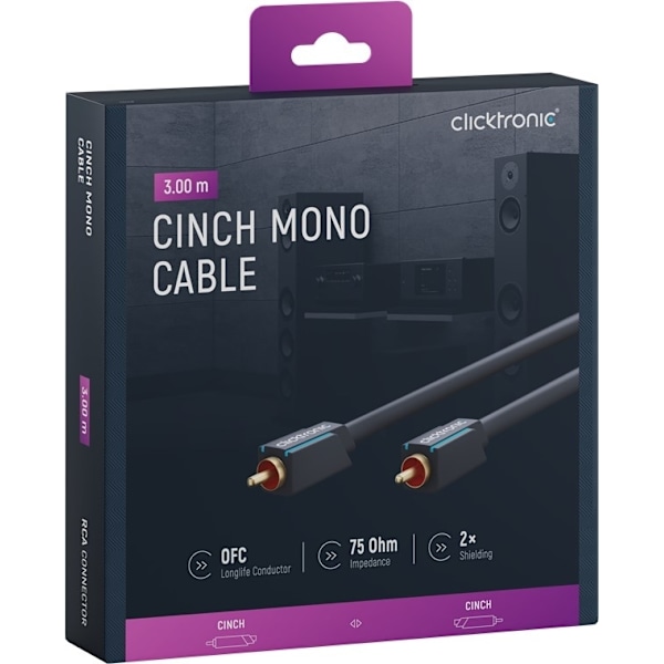 ClickTronic RCA-kabel, mono Premiumkabel | 1x cinch plug  1x cinch plug | 3,0 m | OFC innerledare