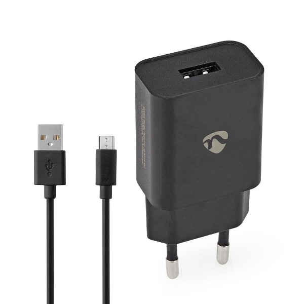 Nedis Väggladdare | 12 W | Snabbladdnings funktion | 1x 2.1 A A | Antal utgångar: 1 | USB-A | Micro USB (Lös) Kabel | 1.00 m | Single Voltage Output