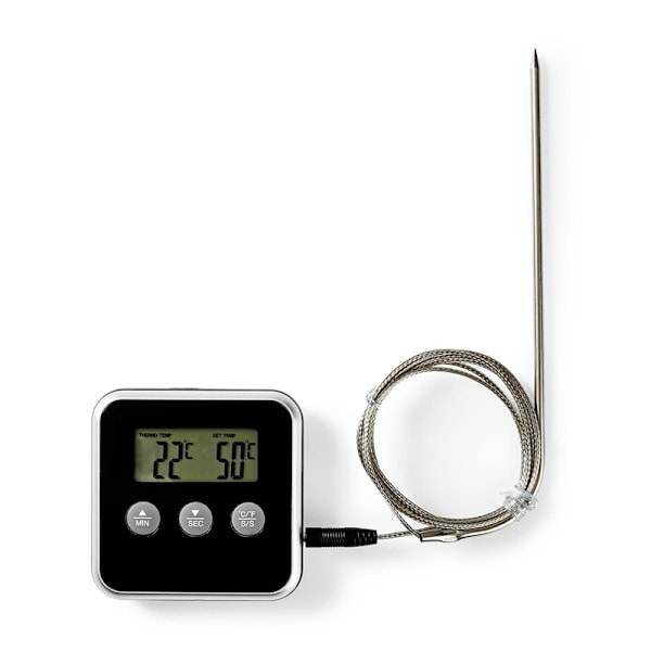 Nedis Kød Termometer | Alarm / Timer | LCD Display | 0 - 250 °C | Sort / Sølv